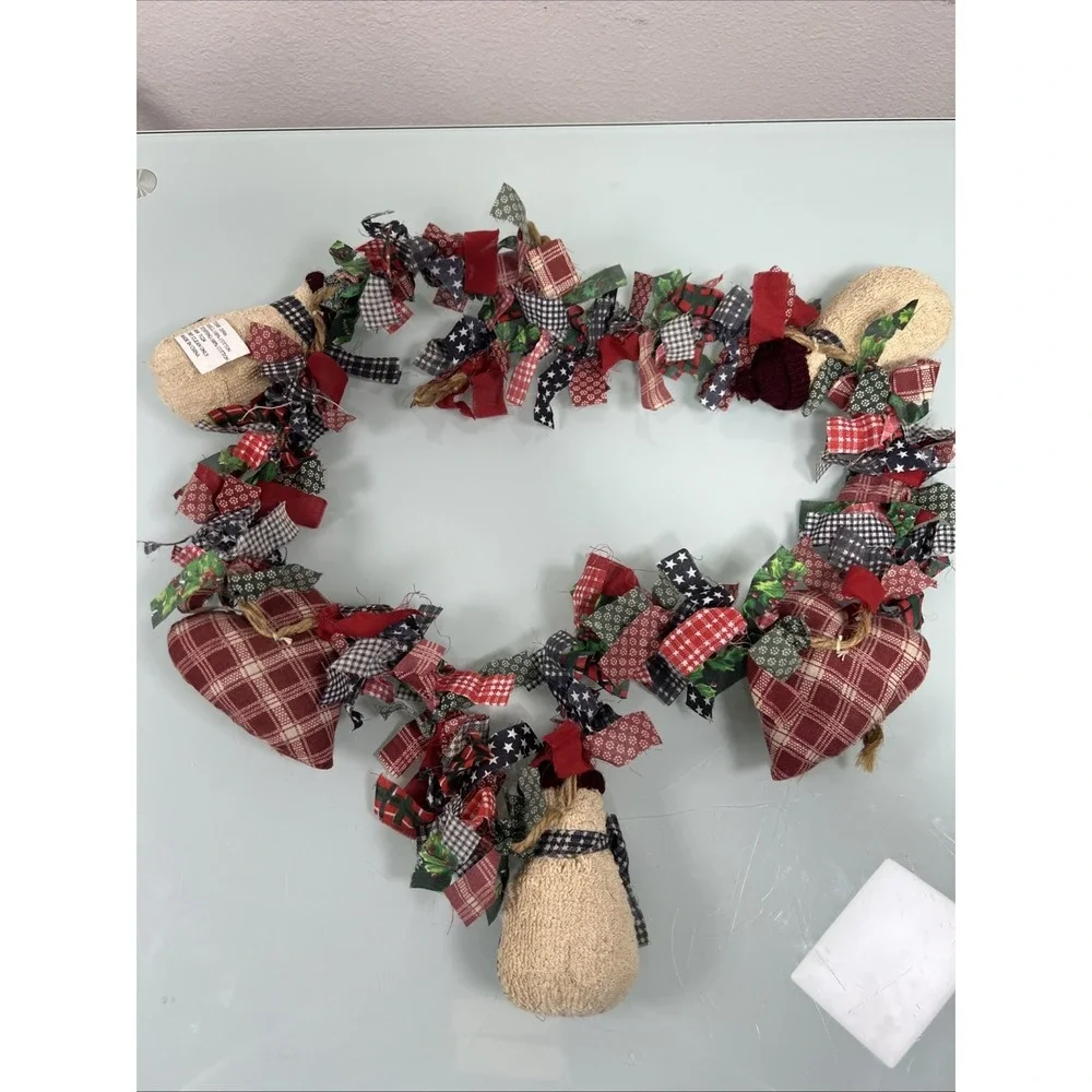 Rustic Primitive Christmas Garland Snowman Americana Farmhouse Decor
